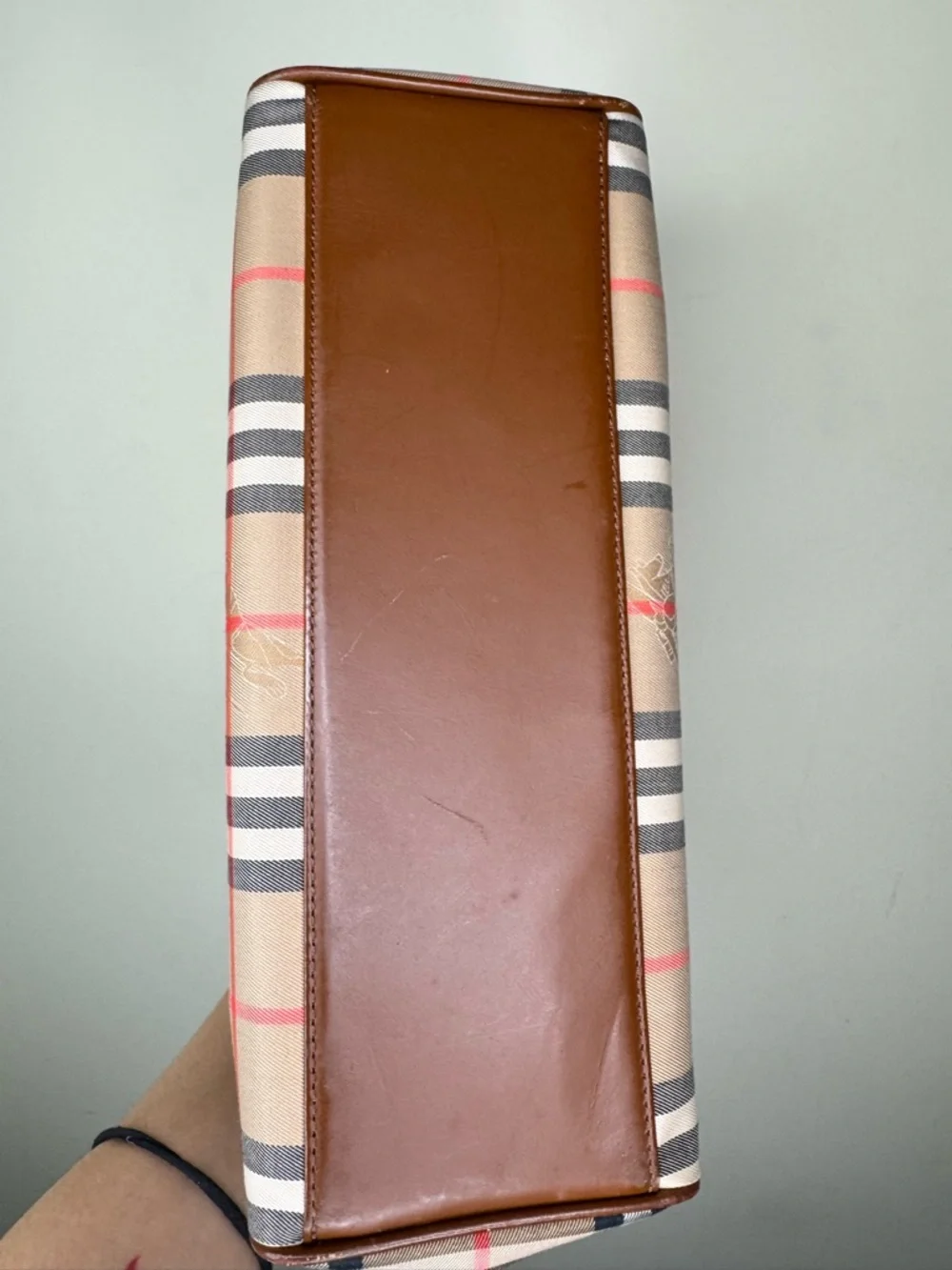 Burberry Beige Plaid Bag with Brown Leather Trim - Picture 5 of 7